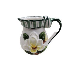 vintage 1998 youngs ceramic beautiful floral ribbon accent pitcher/vase/planter